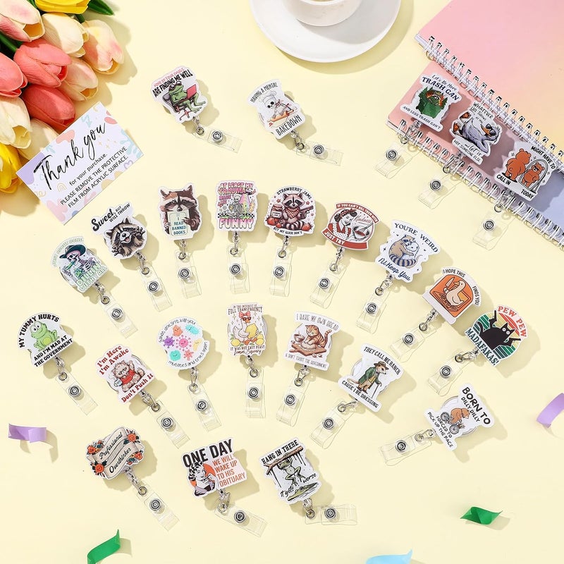 Feifeiya 24 Pcs Funny Badge Reel Nurse Cute Retractable Name ID Clip Badge Holder for Doctor Medical Assistant Student Coworker Work Accessories Bulk Gifts(Humorous) - Image 4